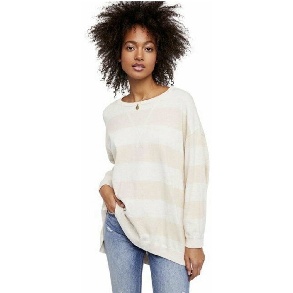 Free People We The Free Surfin' On Your Stripes 100% Cotton Oversized Sweater XS